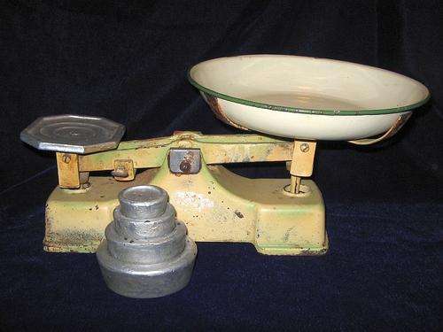 Cast iron kitchen scale and weights
