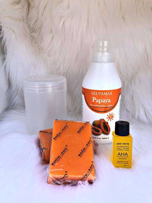 Skin Lightening Body Set Kojie San Soap, Body Lotion and MIMI WHITE AHA Serum