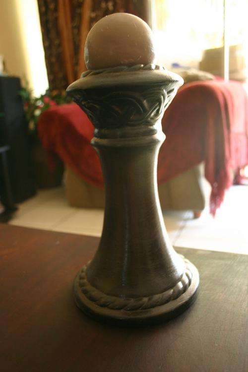 Stunning, solid candle holder, hand made and painted, large and stylish, dark wood brown, low bid