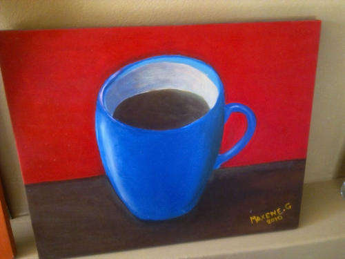Hand painted cup, coffee shop look, artistic colors to match with almost anything