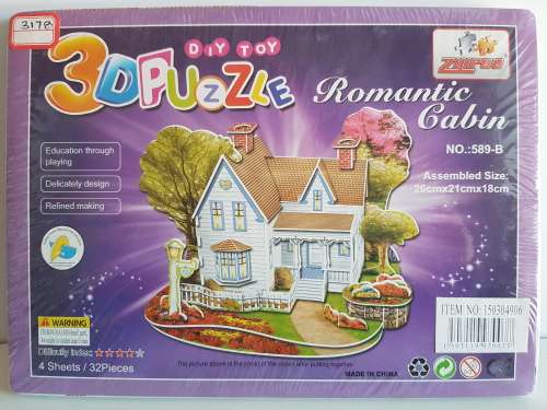 3D Puzzle: Romantic Cabin (4 sheets/32 piece 26cm x 21cm x 18cm) - ages 3+