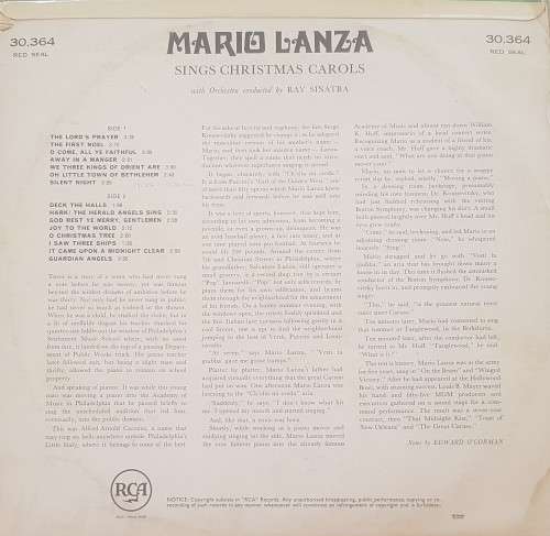 Vinyl Record: Mario Lanza - Sings Christmas Carols