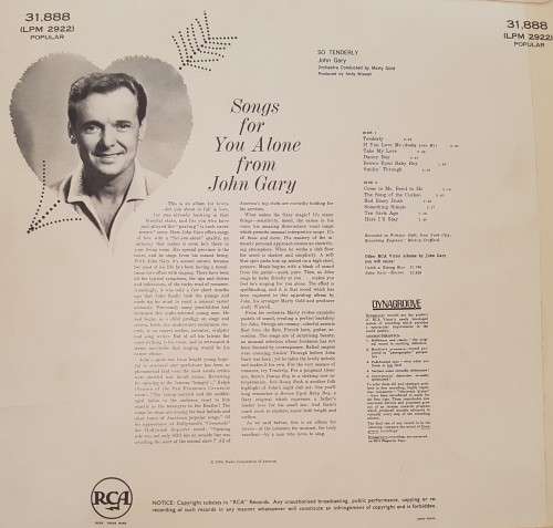 Vinyl Record: John Gary - So Tenderly