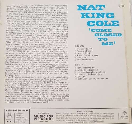 Vinyl Record: Nat King Cole - Come Closer to Me