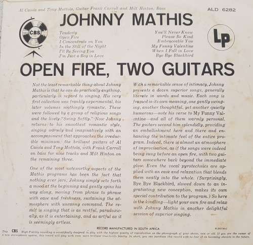 Vinyl Record: Johnny Mathis - Open Fire, Two Guitars