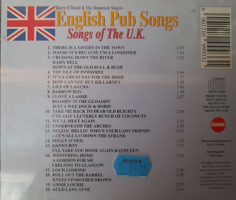 English Pub Songs, Songs of the UK