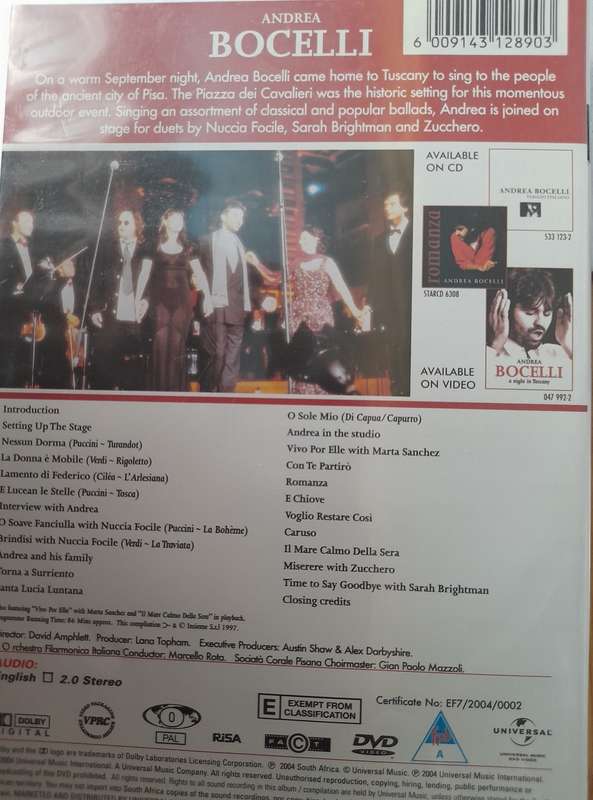 DVD: Andrea Bocelli - A night in Tuscany