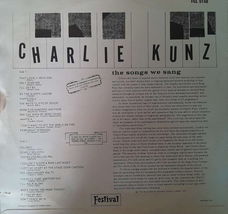Vinyl: Charlie Kunz - The Songs we sang