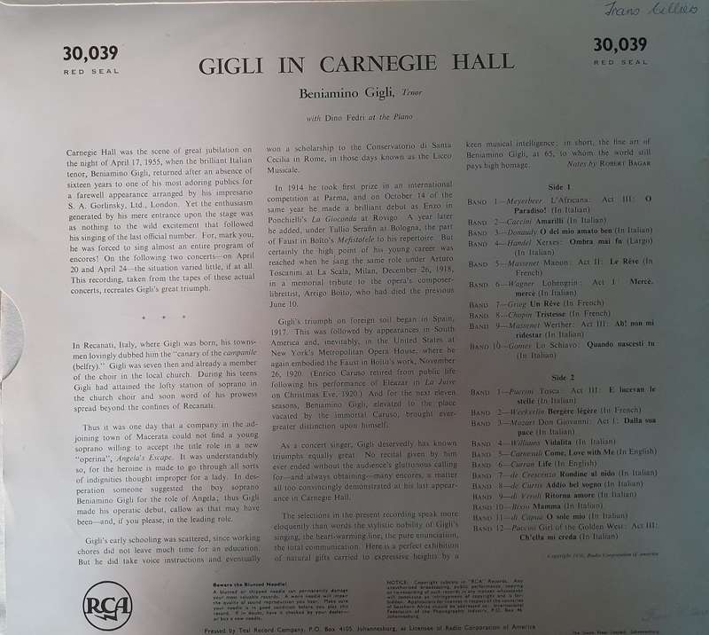 Vinyl: Gigli - In Garnegie Hall