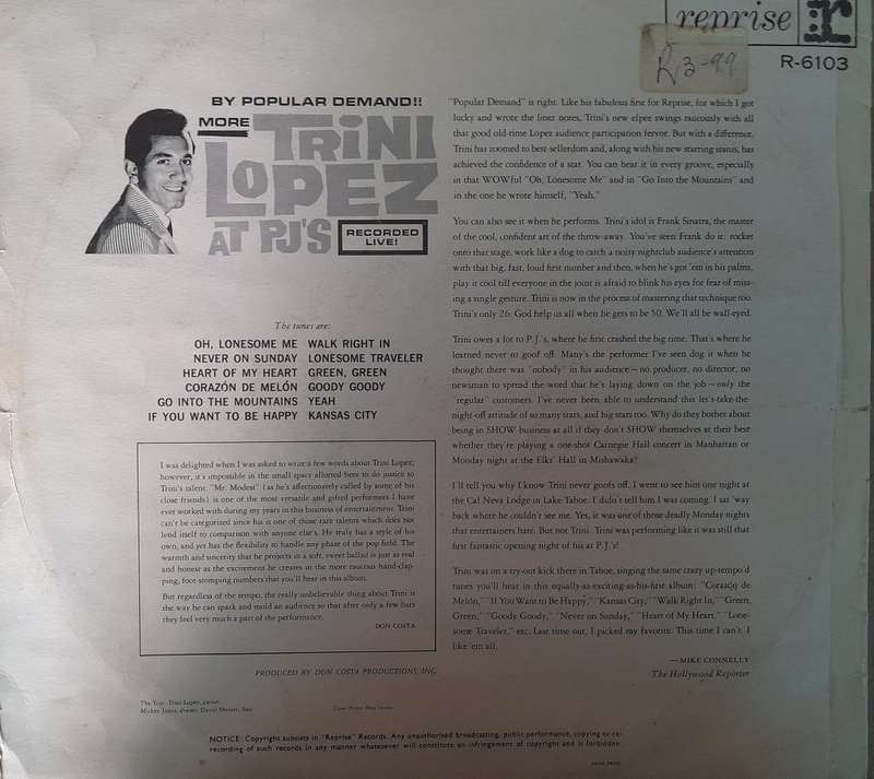 Vinyl: More Trini Lopez - At PJ`s