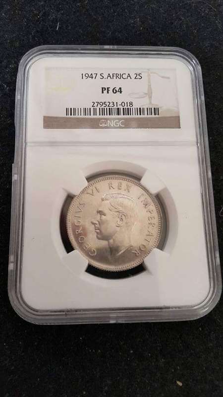 R1 Sale. 1947 SA 2 Shilling.  NGC graded. PF64