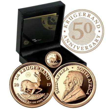 2017 South Africa 50th Anniversary Mint Mark Quarter Krugerrand Gold Proof 1/4oz Coin Box Coa