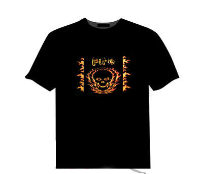 Retail Value: R195.00. Electronic "Burning Skull" Equalizer T-shirt. The flames flashes in sequence.