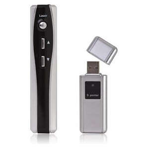 Wireless Silver USB Powerpoint & presentation laser pointer pen! Comes with a handy travel pouch!