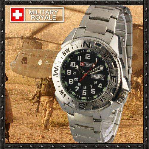 MILITARY ROYALE - SILVER U-BOAT ARMY - GMT WATCH