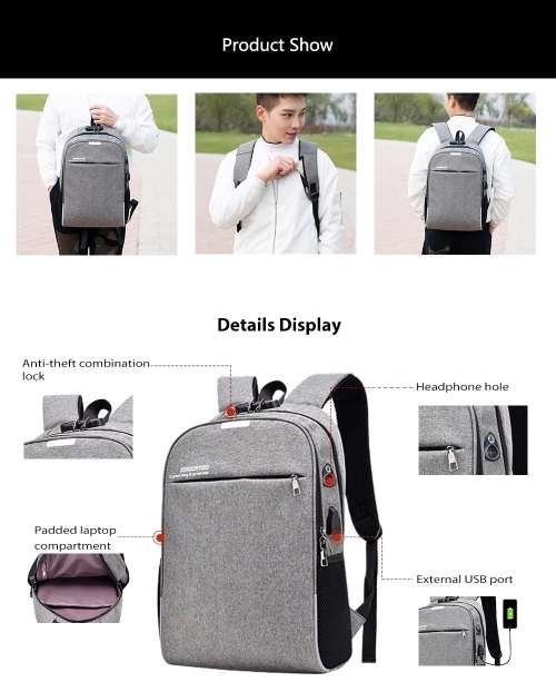 Reflective Anti-theft Lock Laptop Backpack Shoulder Bag with USB Port