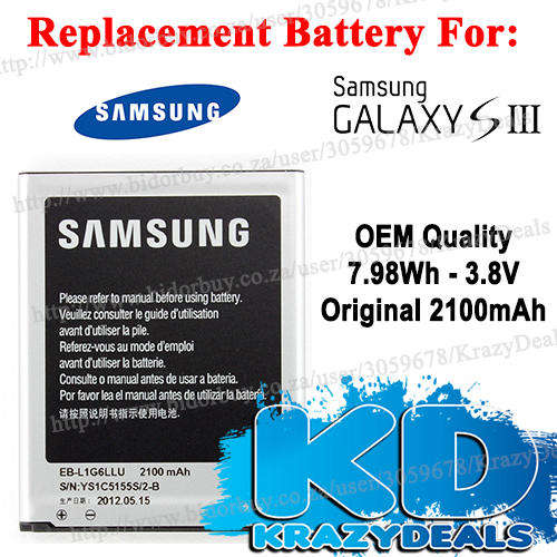 Samsung Galaxy S3 Battery - Original 2100mAh!! Cheap Shipping :)