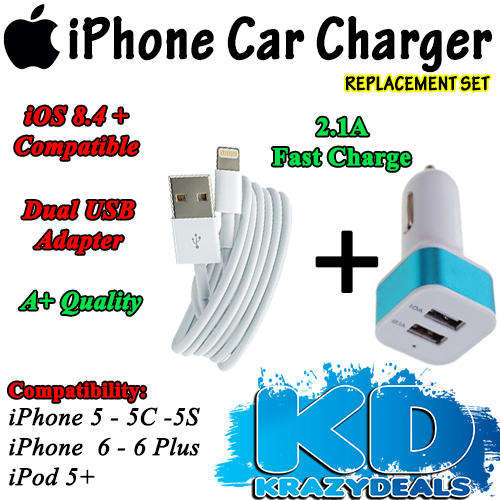 iPhone 5 5C 5S - iPhone 6 - 6 Plus Dual USB Car Charger 2.1A Fast Charge!!