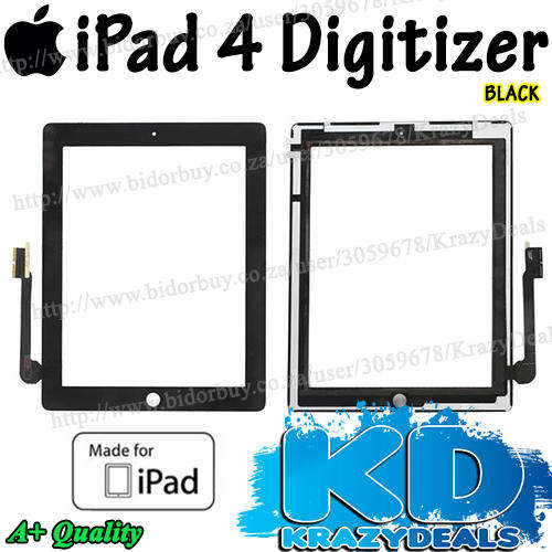 iPad 4 Digitizer Black - Includes Adhesive