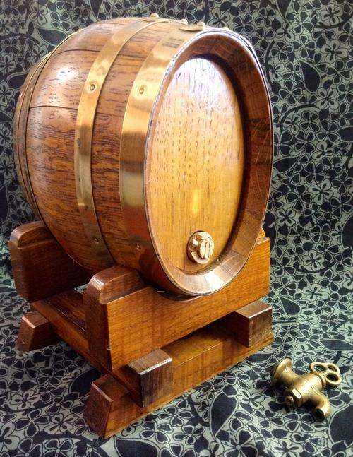 French 1933 Wooden Brandy Barrel. Glass inner and tap. Makers stamp and date
