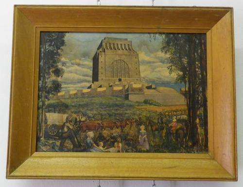 1938 Print of Voortrekker Monument. Oak Frame, by H. Johansen
