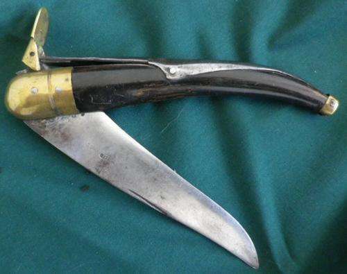 Large Old Spanish Lock Blade. Bone and Brass. 25cm