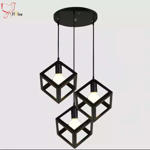 vintage pendant light Black with 3 head metal cube lampshade hang light fixture