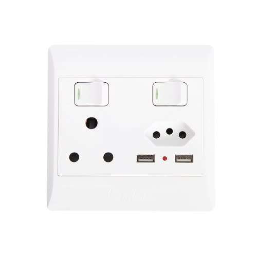 5 X Double Wall Switched Socket (4X4) 16A,6A,2X USB