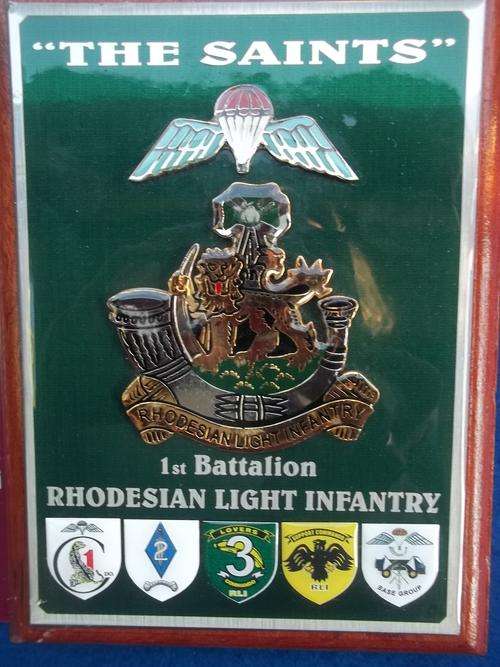 A 1ST BATTALION- RHODESIAN LIGHT INFANTRY-THE SAINTS-REGIMENTAL PLAQUE-LOW START!