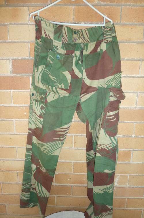 3)AN ORIGINAL RHODESIAN ARMY CAMO-BRUSHSTROKE-TROUSER-IN GOOD CONDITION-SIZE-AROUND 36