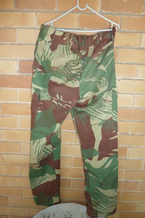 3)AN ORIGINAL RHODESIAN ARMY CAMO-BRUSHSTROKE-TROUSER-IN GOOD CONDITION-SIZE-AROUND 36