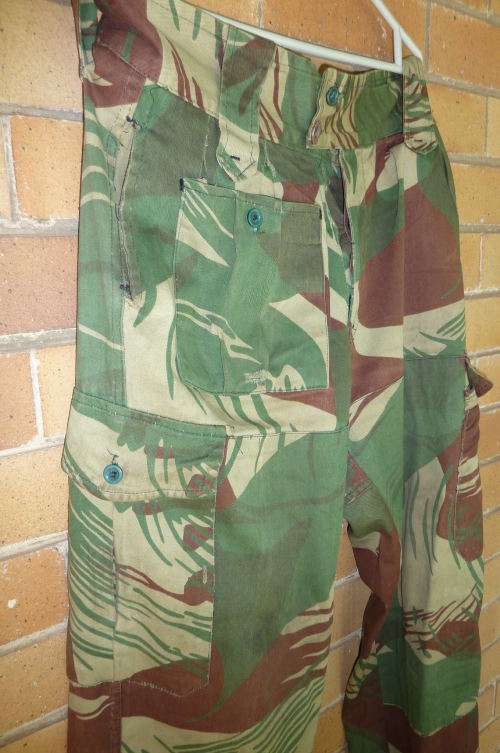 3)AN ORIGINAL RHODESIAN ARMY CAMO-BRUSHSTROKE-TROUSER-IN GOOD CONDITION-SIZE-AROUND 36