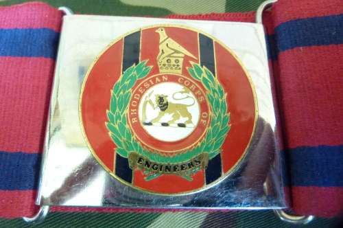 1) RHODESIAN CORPS OF ENGINEERS-COMPLETE STABLE BELT WITH ENAMEL BUCKLE BADGE-LOW START!
