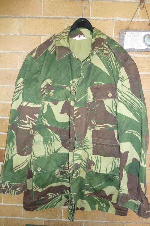 2) AN ORIGINAL RHODESIAN  ARMY (-BRUSHSTROKE)  CAMO BUSH JACKET-GOOD CONDITION- XL OR POSS XXL