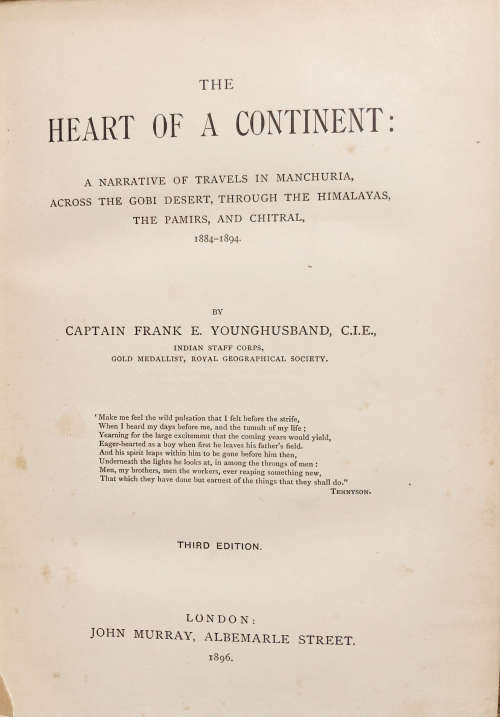 1896 THE HEART OF A CONTINENT BY CAPTAIN FRANK E YOUNGHUSBAND