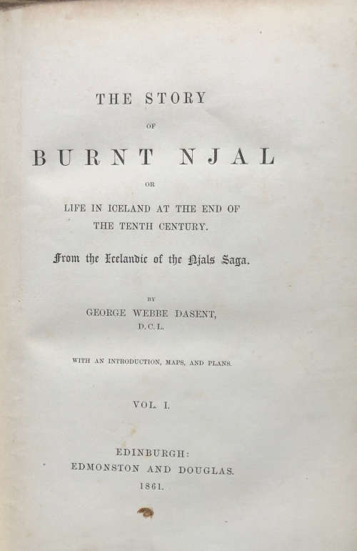 1861 THE STORY OF BURNT NJAL BY GEORGE WEBBE DASENT 2 VOLUMES