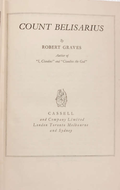 COUNT BELISARIUS BY ROBERT GRAVES FIRST EDITION
