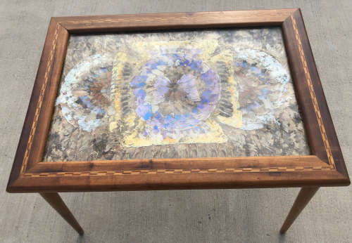 BUTTERFLY WING INLAID LAMP TABLE