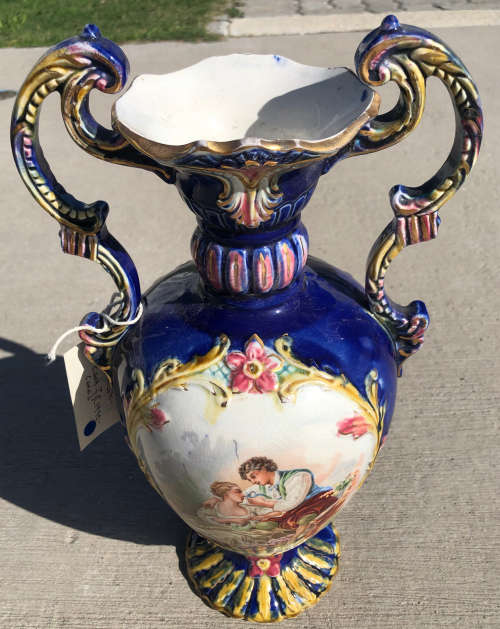 ANTIQUE COBALT BLUE VASE SIGNED ` EMPIRE WARE Co`