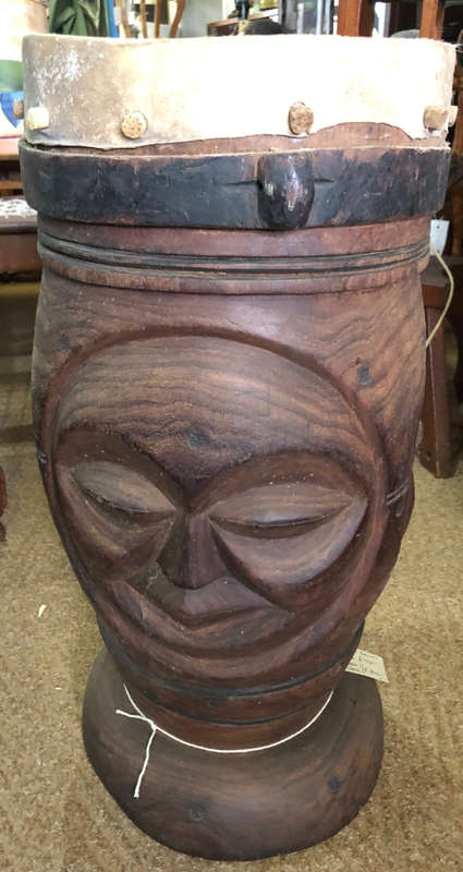 AFRICAN WOOD CARVED DRUM