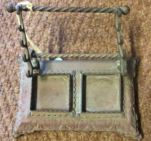 BRASS INK AND SAND POT AND QUAD QUILL DESK STAND