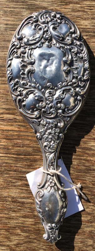 SILVER WITH TYPICAL BEVELED GLASS LADIES MIRROR