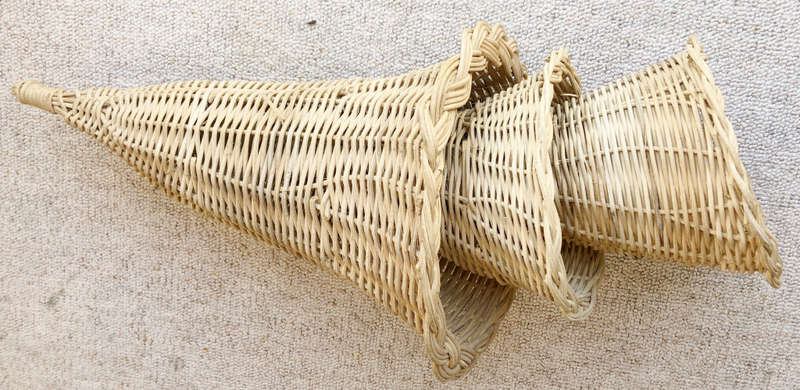 BASKETS CORNUCOPIA HORN OF PLENTY FRENCH WICKER DINING TABLE SET OF 3