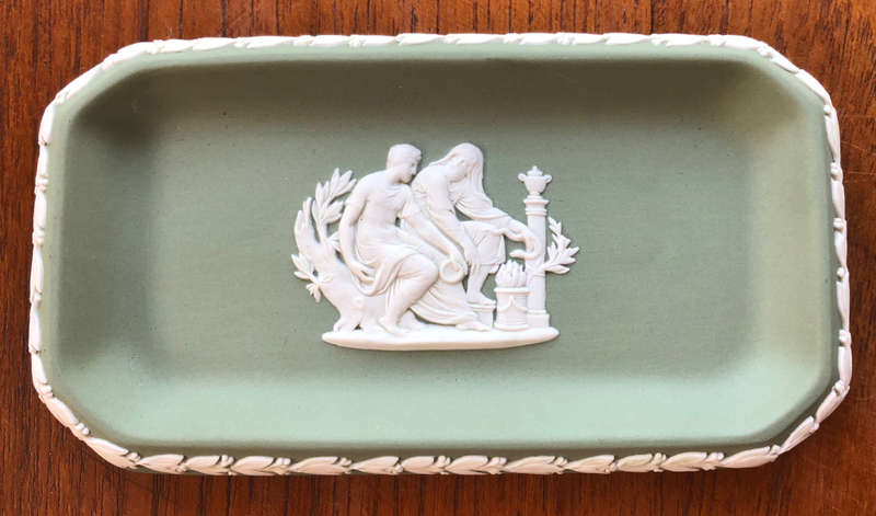 WEDGWOOD SAGE GREEN JASPERWARE CLASSICAL GREEK FIGURES PIN TRAY