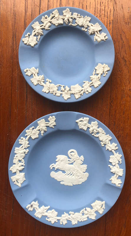 WEDGWOOD JASPERWARE BLUE ASHTRAYS SET OF TWO