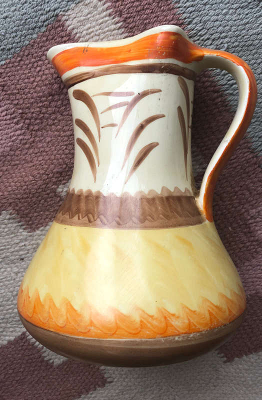 MYOTT.SON CO HAND PAINTED PINCH BACK VASE WITH TYPICAL GOLD LABEL