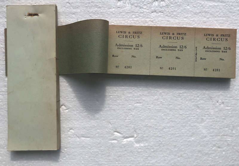 TICKET BOOKS OF 100 ENTRANCE TICKETS VINTAGE LEWIS & FRITZ CIRCUS