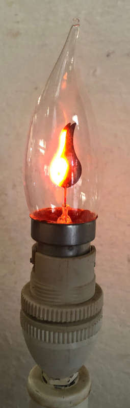 FLAME LAMP BULB AND WHITE MOULDED TABLE LAMP