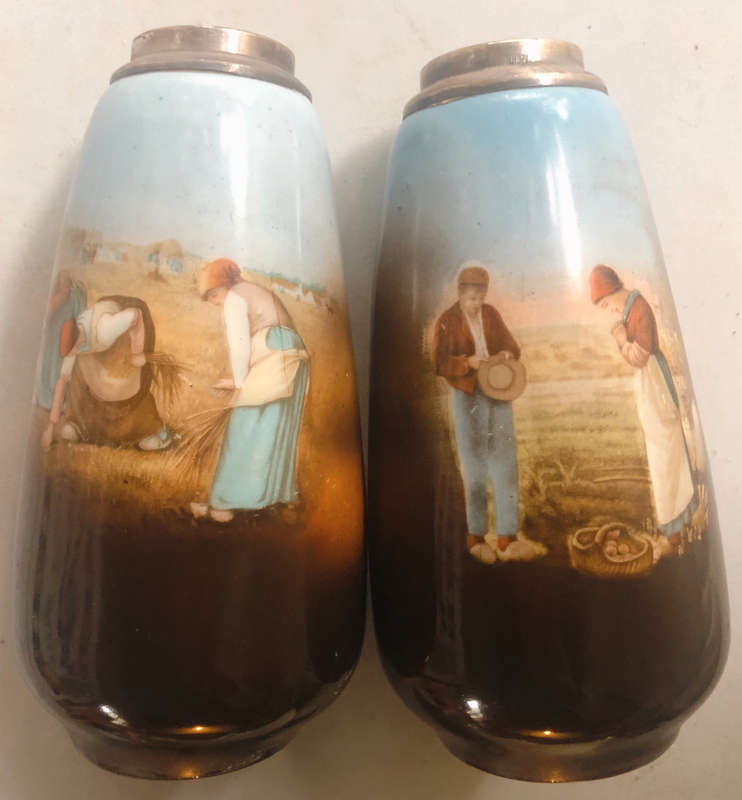 SILVER HALLMARKED RIMMED PAIR OF HARVEST VASES 1922
