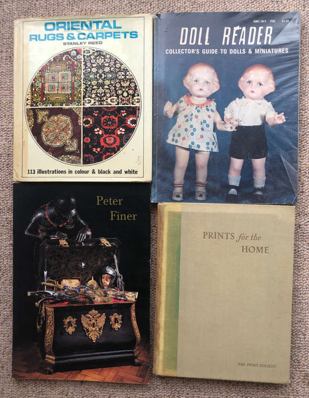 ANTIQUE REFERENCE BOOKS COLLECTION OF 4, ARMS & ARMOUR, DOLLS, ORIENTAL CARPETS & PRINTS